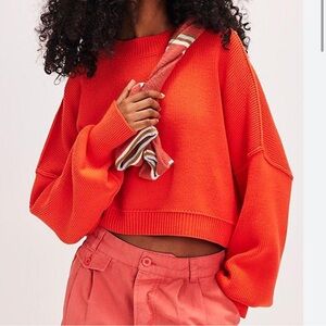 Free People Easy Street Crop Deep Orange red Pullover Sweater Sz XS